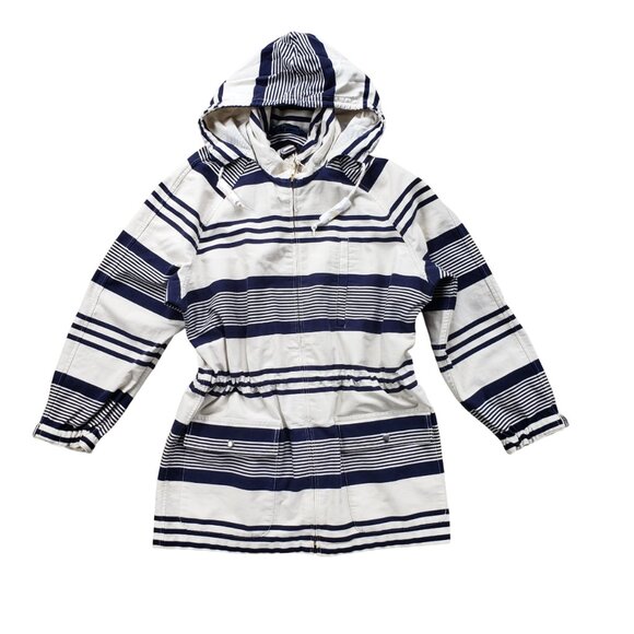 Ralph Lauren Nautical Jacket Hooded Women's Small Stripeed Ivory Blue - Picture 1 of 13